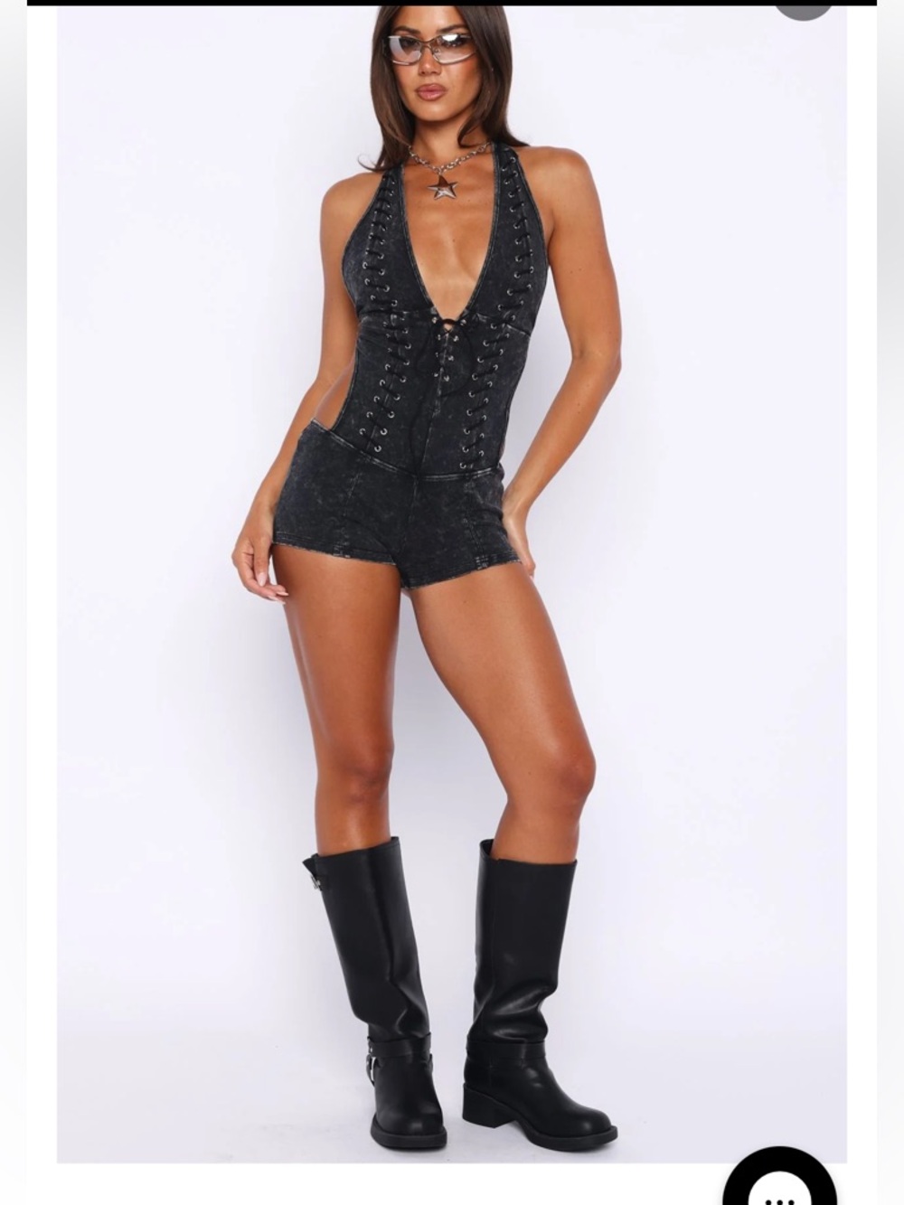 White fox Festival Vibes Playsuit Washed Black medium